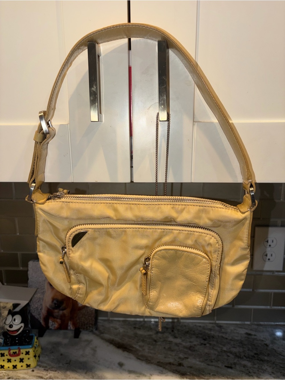 Francesco Biasia Yellow Shoulder Bag with Front Zip Pockets